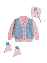 Little Angels Little Angels V-Neck Full Sleeves Full Sleeves Basketweave Cardigan, Tie-Knot Cap and Socks Sweater Sets Timeless Baby Knitted Outfit